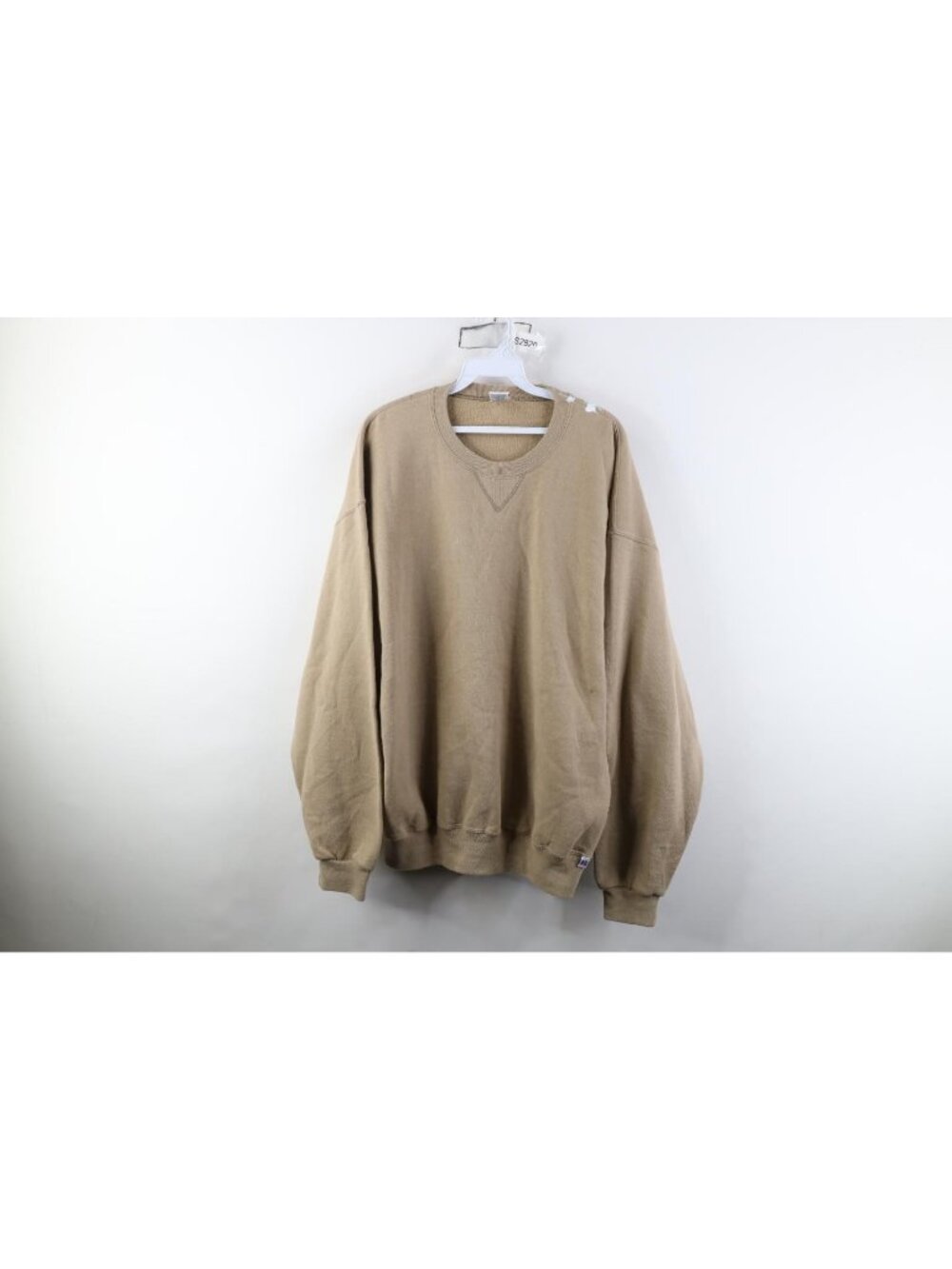 Vintage 90s Russell Athletic Mens XL Distressed Blank Crewneck Sweatshirt Beige